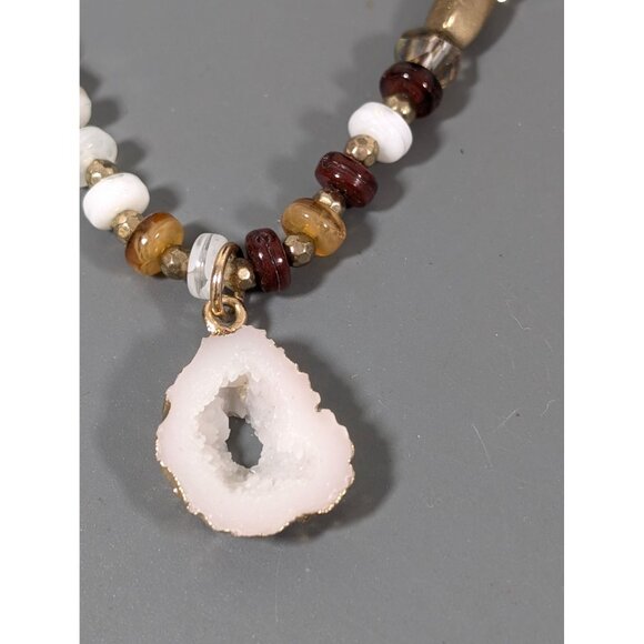 Boho Faux Drusy Layered Gold Tone Necklace 21 in Beaded - Picture 3 of 7